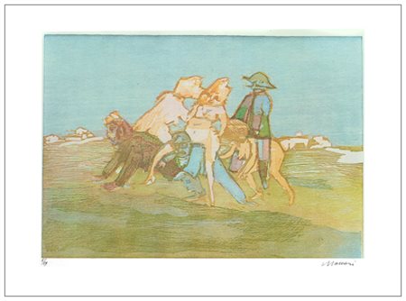 MINO MACCARI Siena 1898 – Roma 1989 Senza titolo 1973 Xilografia a colori...