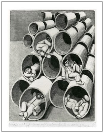 ALBERICO MORENA Gubbio 1926 – Spoleto 2014 I tubi 1981 Xilografia stampata a...