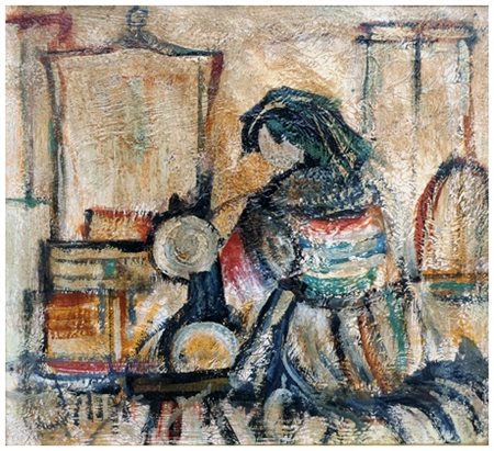 ALVARO DANTI Livorno 1911 – Livorno 1985 Senza titolo Olio su tavola 26 x 28....