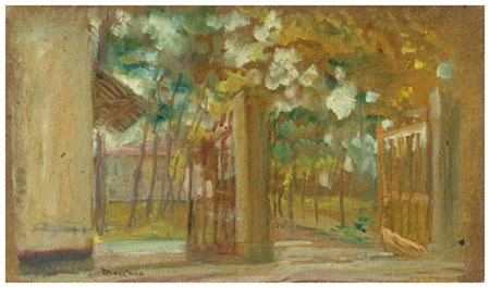 SANTI MACCHIA Pisa 1884 – Pisa 1964 Il cancello aperto Olio su cartone 16 x...