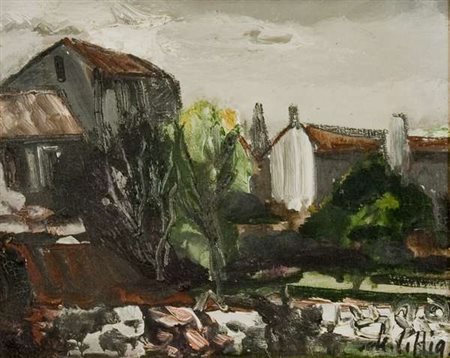 Enrico De Cillia Paesaggio istriano – 1963 olio su tela cm. 24x30 Firma in...