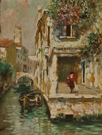 Luigi Lanza Venezia – 1930 Olio su cartone cm. 26x20 Firma in basso a sx