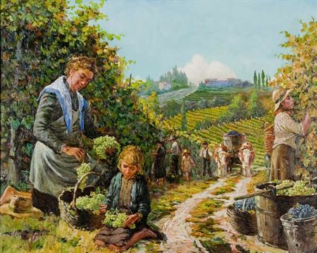 Otto D’Angelo La vendemmia olio su tavola cm. 40x50 Firma in basso a dx