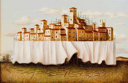 Franco Fortunato La città ritrovata olio su tela cm. 40x60 Firma in basso a...