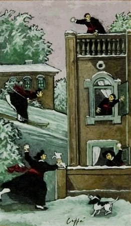 Nino Caffè Dalla finestra - 1962 olio su tavola cm. 23x14 Firma in basso al...