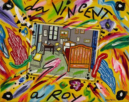 Bruno Donzelli Da Vincent a Roy olio, tecnica mista su tela cm. 40x50 Firma...