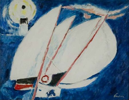 Enrico Paulucci Regata – 1988 olio su tela cm. 35x45 Firma in basso a dx Sul...