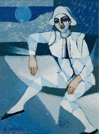 Alberto Bolzonella Maschera – 1978 olio su tavola cm. 40x30 Firma in basso a sx