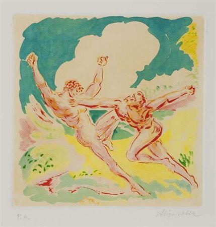 Aligi Sassu Proteo lotta con Menelao – 1995 acquaforte e acquatinta e...