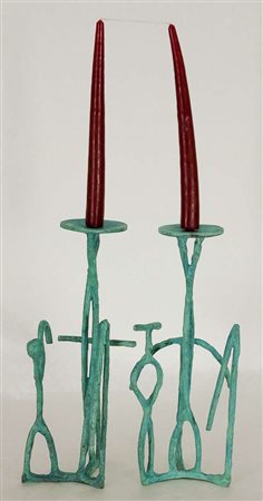 Tommaso Cascella Castore e Polluce – 1997 coppia di sculture/candelabro fuse...