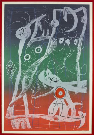 MIRO' JOAN (1893 - 1983) Le delire du coutrier-bleu, rouge, vert. 1969....