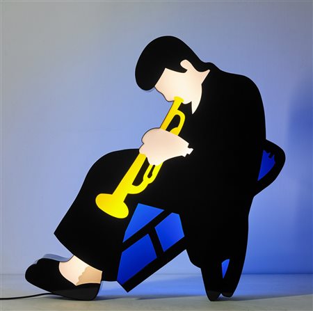 LODOLA MARCO (n. 1955) Trombettista. Neon perspex e smalti. Cm 82,00 x 96,00...