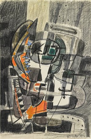 BIROLLI RENATO (1905 - 1959) Senza titolo. 1954. Tecnica mista su carta. Cm...