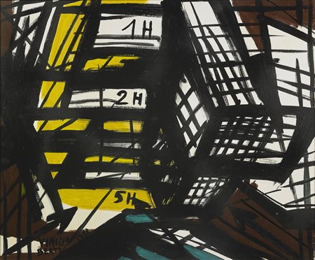 BERTI VINICIO (1921 - 1991) Incontro tra costruttivi AH 2 -3. 1988. Olio su...