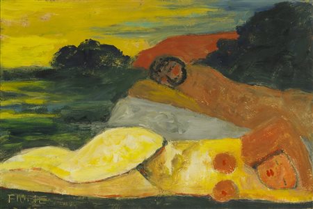 FIUME SALVATORE (1915 - 1997) Senza titolo. Olio su masonite. Cm 54,00 x...