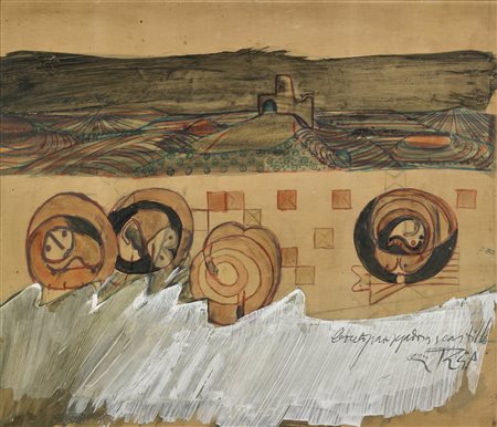 ORTEGA JOSE' (1921 - 1990) Senza titolo. Tecnica mista su tela su tavola. Cm...