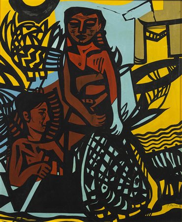 BERNI ANTONIO (1905 - 1981) Pescatori. 1967. Olio su tavola. Cm 50,00 x...