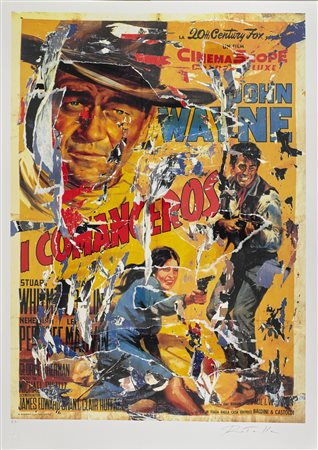 ROTELLA MIMMO (1918 - 2006) I Comanceros. Litodecollage. Cm 70,00 x 100,00....