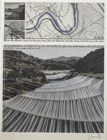 CHRISTO (n. 1935) Over the river. Project for Arkansas River. Manifesto. Cm...