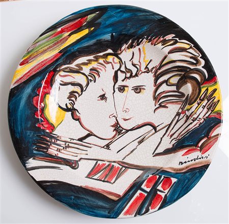 Remo Brindisi (Roma 1918 - Lido di Spina 1996), Piatto in ceramica. Firmato a...