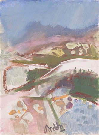 Gastone Breddo (Padova 1915 - Calenzano 1991), “Paesaggio”. Tecnica mista su...