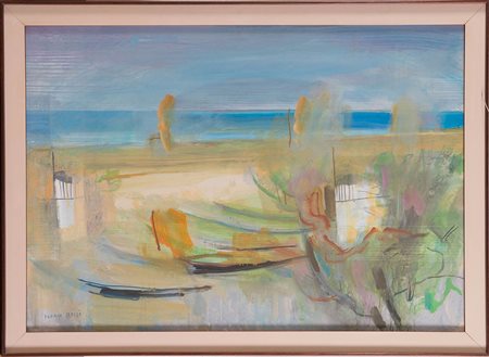 Ilario Rossi (Bologna 1911 - 1994), “Paesaggio marino”. Olio su cartone,...