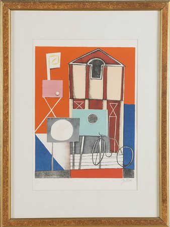 Franco Gentilini (Faenza 1909 - Roma 1981), “Cattedrale”. Litografia a colori...