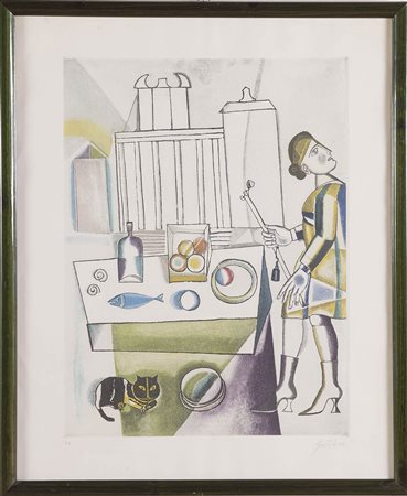 Franco Gentilini (Faenza 1909 - Roma 1981), “Senza titolo”. Litografia a...