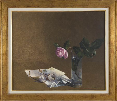 Dino Boschi (Bologna 1923 - 2015), “Una rosa”, 1991. Olio su tela, firmato e...