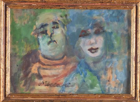 Mino Maccari (Siena 1898 - Roma 1989), “Due figure”. Olio su tavola, firmato...