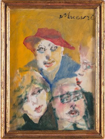 Mino Maccari (Siena 1898 - Roma 1989), “Quattro figure”. Olio su cartone...