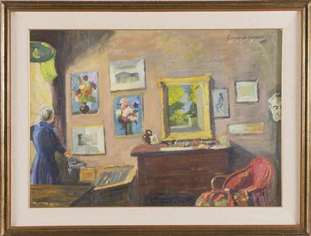 Giorgio De Vincenzi (Ferrara 1884 – Bologna 1965), “Interno”. Olio su tela...