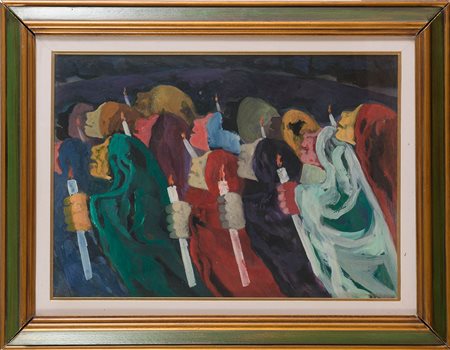Saverio Terruso (Monreale 1939 - Milano 2003), “Processione”. Olio su tela,...