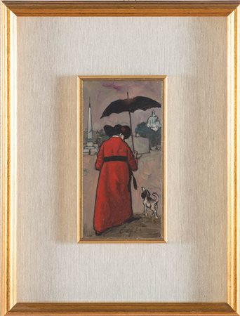 Nino Caffè (Alfedena 1908 - Pesaro 1975), “Prete con cagnolino”, 1971. Olio...