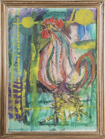 Bruno Cassinari (Piacenza 1912 - Milano 1992), “Gallo”, 1976. Tempera e...
