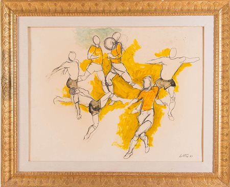 Renato Guttuso (Bagheria 1911 - Roma 1987), “Calciatori”, 1963. Tempera su...