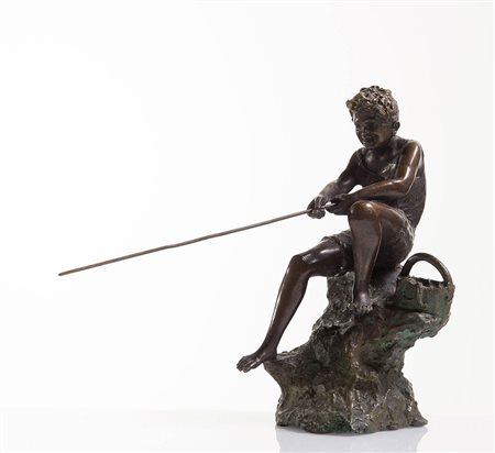 Giovanni De Martino (Napoli 1870 - 1935), “Pescatore”. Scultura in bronzo,...