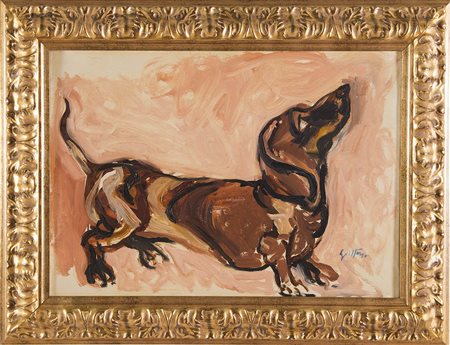 Renato Guttuso (Bagheria 1911 - Roma 1987), “Bassotto”, 1958. Olio su tela,...