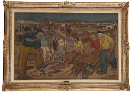 Gino Marzocchi (Molinella 1895 - Bologna 1891), “La bonifica”. Olio su tela,...