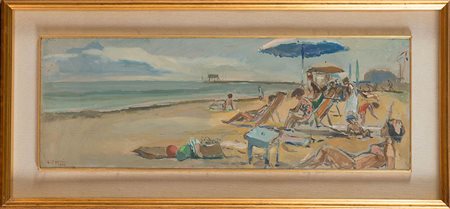 Umberto Sgarzi (Bologna 1921 - 2017), “Spiaggia”, 1965. Olio su tavola,...