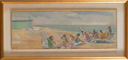 Umberto Sgarzi (Bologna 1921 - 2017), “Spiaggia”, 1965. Olio su tavola,...