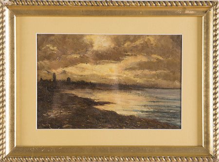 Anonimo degli inizi del XX sec., “Marina”. Olio su tela, H cm 16.5x25.5