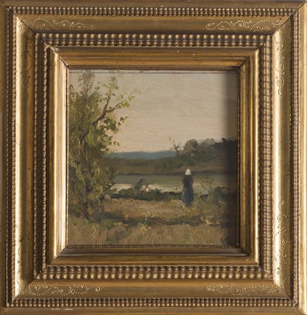 Guglielmo Pizzirani (Bologna 1886 - 1971), “Paesaggio Lacustre”. Olio su...