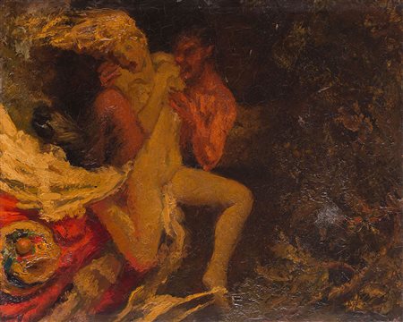 Alfredo Protti (Bologna 1882 - 1949), “Satiro con ninfa”, 1935. Olio su...