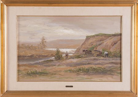 Garzia Fioresi (Vigevano 1888 - Bologna 1968), “Paesaggio con figure e...