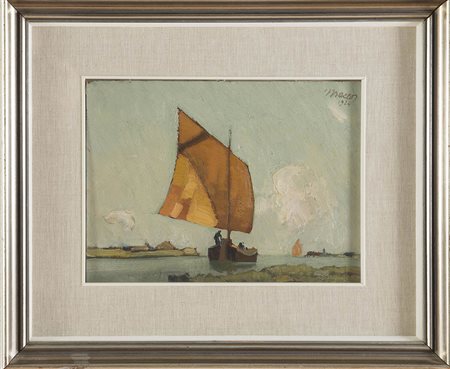 Maceo Casadei (Forlì 1899 - 1992), “Marina con barca”, 1924. Olio su...