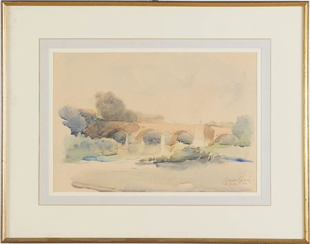 Maceo Casadei (Forlì 1899 - 1992), “Il Ponte”, 1972. Acquerello su carta,...