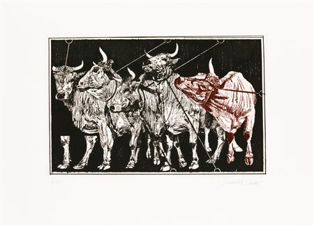 VALERIANO TRUBBIANI (1937)T'amo pio boveAcquaforteLastra cm 31,8x49,5Foglio...