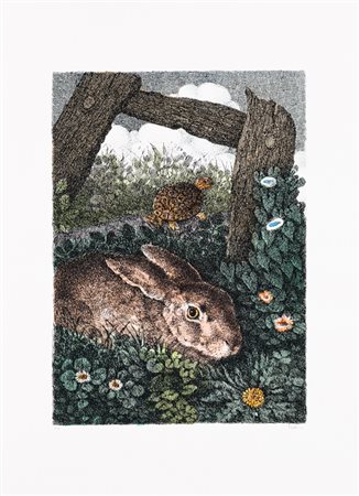 ENZO BELLINI (1932)Il re, il nibbio e il cacciatoreSerigrafia acquerellata a...