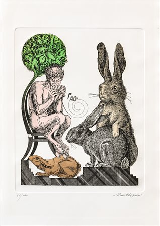 VALERIANO TRUBBIANI (1937)Suonare il pifferoAcquaforte, acquatintaLastra cm...